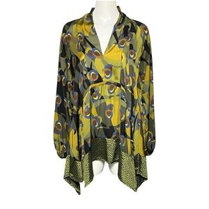 ALEMBIKA Oversized Flared Tunic Top Size Small Lagenlook Green Made in Israel